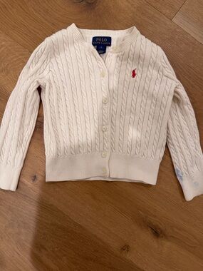 Polo by Ralph Lauren Cream Cable-Knit Cardigan with Red Pony